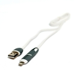 Кабель PowerPlant Quick Charge 2A 2-в-1 flat USB 2.0 AM – Lightning/Micro 1m white
